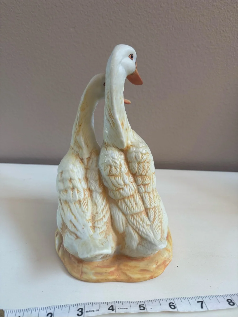 White Duck Couple Bird Figurine Decorative Ornament - White